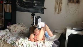 Hot Teen in Leather Outfit Has Sex with Femboy