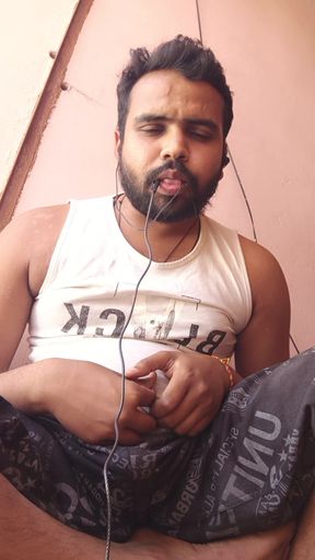 Watching an hotty porn video at terrace alone