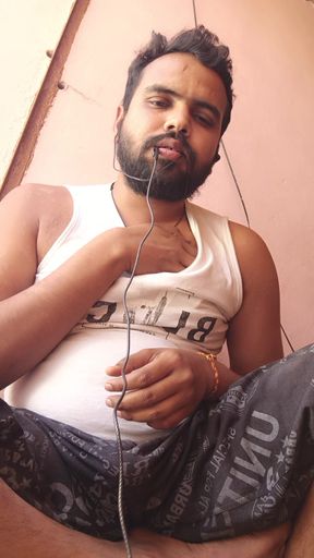 Watching an hotty porn video at terrace alone