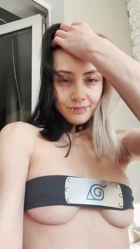Goth alt teen with natural tits and pierced nipples