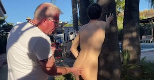 Twink is in having a gangbanging party while outside