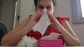 Sick girl Sneezing and blowing her nose