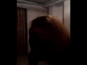 sissy in chastity suck and fuck dildo in dungeon