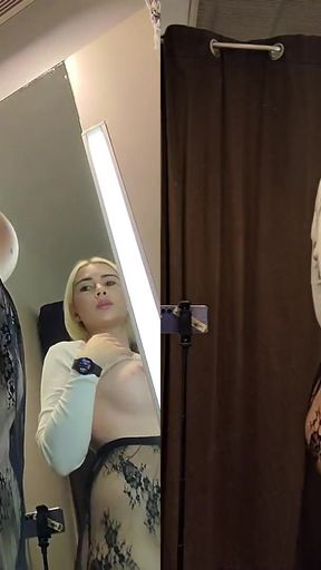 Emotional moment from &quot;Try on haul see-through clothes in dressing room. Naked Blonde with Big Tits&quot;