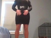 Irene's little black dress (trans, crossdress, mask, female mask, heels, BBW)