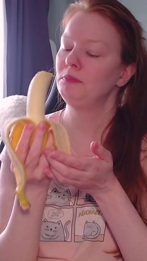 Spectacular moment from &quot;It&#039;s time for a sweet snack! This banana looks soooo much like your dick! Look how greedily I suck it!&quot;