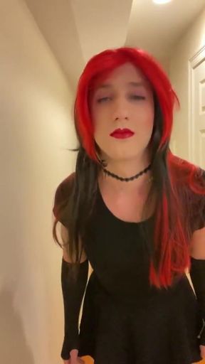 Goth Crossdresser in Sexy Skirt