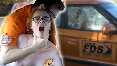 Fake Driving School - British ginger girl Ella Hughes gets her perfect pussy fucked during driving l