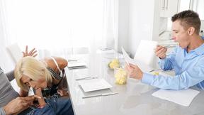 ”Sneaky stepmommy sucks her stepsons shaft in front of hubby”