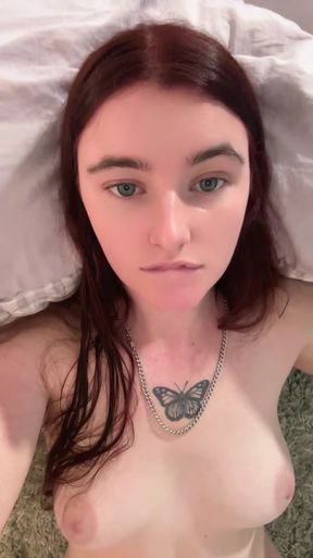 Professional hot blonde in a butterfly tattoo gets it on alone