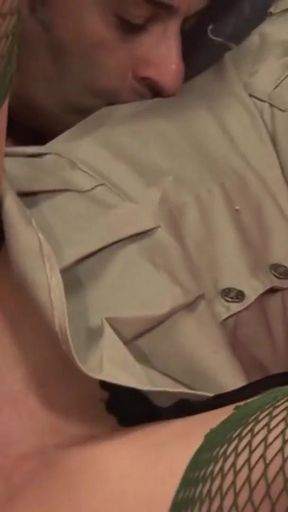 Jaw-dropping moment from "Blonde milf Stacey Saran is dressed up as a police officer in sexy fishnets and then fucked hard"