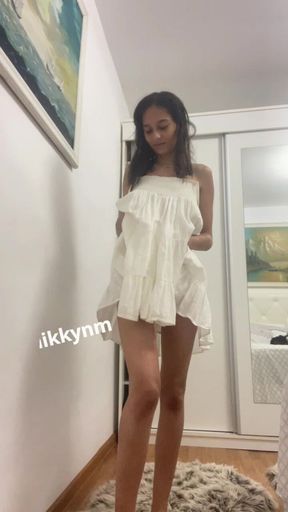 Horny  Amaterur Teen Bitch Stripps showing her TITS and ASS on CAMERA for her FANS with SKIRT TEASE ( OF LEAKED)