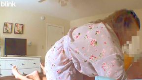 Nympho Cheating Wife in Bathrobe Hope on Neighbors Cock Then Gets Licked to Orgasm While Husband at Work