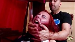 Naughty redhead slut gets tired of studying and deepthroats and fucks her boyfriends cock.