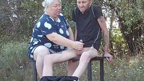 A Friend in a Park Jerks off My Dick on a Bench