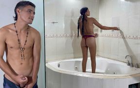 I Hide in My Shy Step Sister's Shower and End up Giving Her the Best Fuck of Her Life Until I Cum on Her Face
