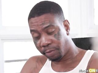 Golden-haired honey lets ebony boss use her pussy