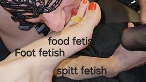 Foot fetish with candys and spitting, foot smothering, licking and sucking toes and hot stockings fetish with foot massage with Mistress GospodaricaEmma and Her sub Wolfy01
