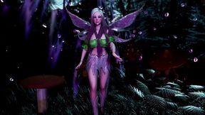 Enchanting virgin fairy dances seductively in the woods