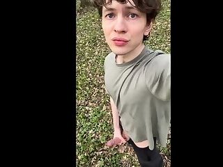 Sexy Twink Plays Risky With His Huge Veiny Cock In The Woods