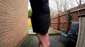 Kellycd2022 unmasks in black dress and nude pantyhose