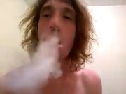 Topless Transgirl Laying Down Some Vape Fog