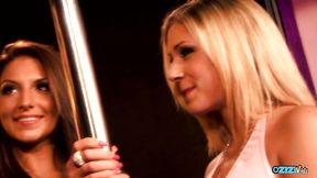 Brunette stripper humps big cock and gets a facial