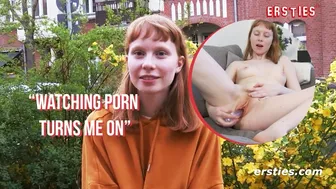 Amateur redhead Bonnie masturbates her hairy pussy with a dildo
