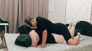 Woke up my wife with a good fuck, fingers and strap-on lesbians