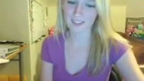 Webcam solo video with a charming blonde teen flashing her small tits
