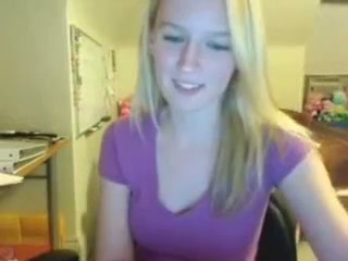 Webcam solo video with a charming blonde teen flashing her small tits