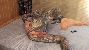 video 2 : 2 - leeharper pinnomen – the fully body tattooed adult male model - performed on the blue mattress as he was hired to put his nude male body on full display to satisfy his partygoers !