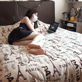 Beautiful stepsister in skirt is fucked for watching porn on her computer. She enjoys