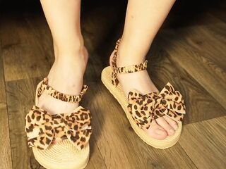 Feet in New Sandals with Slow Walking and Foot Close-ups