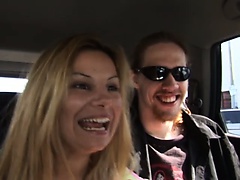 Curvy blonde bimbo gets spit roasted in an intense threesome