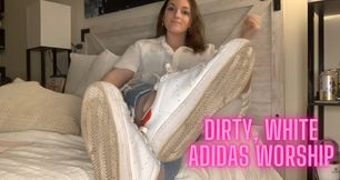 Dirty White Adidas Sneaker Worship - Foot Worship Shoe Sock Feet Fetish Goddess Verbal Humiliation