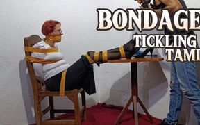 Tied with Plastic Tape Gagged with a Heel on the Face and Being Masturbated with a Toy