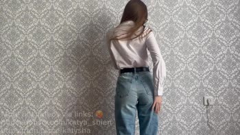 Katya Shien's Sultry Solo: Jeans, Stockings, & Wet Pink Delight