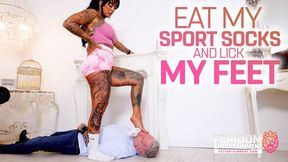 He eats my gym socks and licks my feet clean ( Socks and Foot Domination with Lady Nisha ) - FULL HD MP4