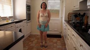 Striptease in Blue Miniskirt and lace top