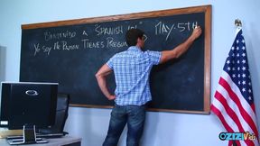 The teacher spends the detention with the blonde who is eager to get dicked down