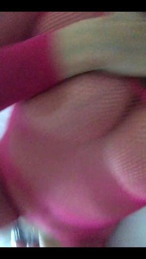 Showing off My Tits and Cunt in Pink Body Stocking