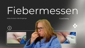 Hot girl measures fever with a thermometer