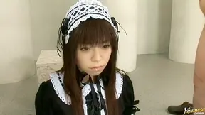 Two timid girls on their knees slurping heavy hard cocks
