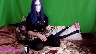 DashaNoihara #20 - Transgender princess in opaque black stocking plays with her dakimakura
