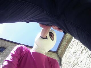 Laura on Heels amateur 2021 on pink outfit in outdoor oral and masked blowjob creampie