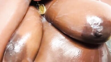 My neighbor fills my tits with his thick ebony cum. Delicious ebony milf ride
