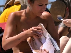 Lovely blonde girl Topless Beach Voyeur Public