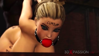 Sexy ball gagged blonde has anal sex with BBC in the basement