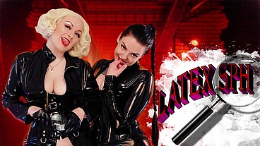 Awesome SPH show with dirty talk from two naughty lesbians in latex costumes